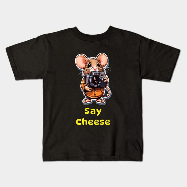 Say cheese Kids T-Shirt by BishBashBosh